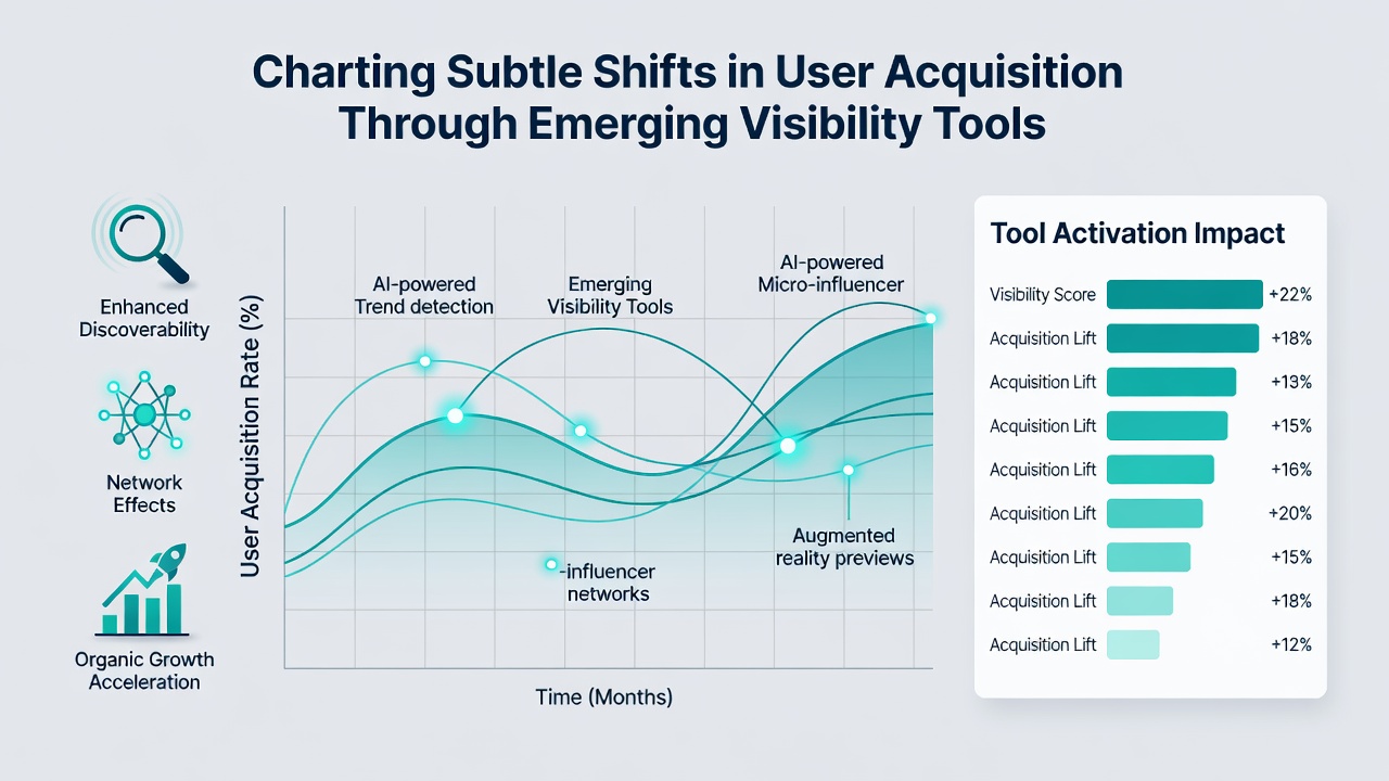 Analytics interface displaying subtle user behavior shifts and acquisition pathways